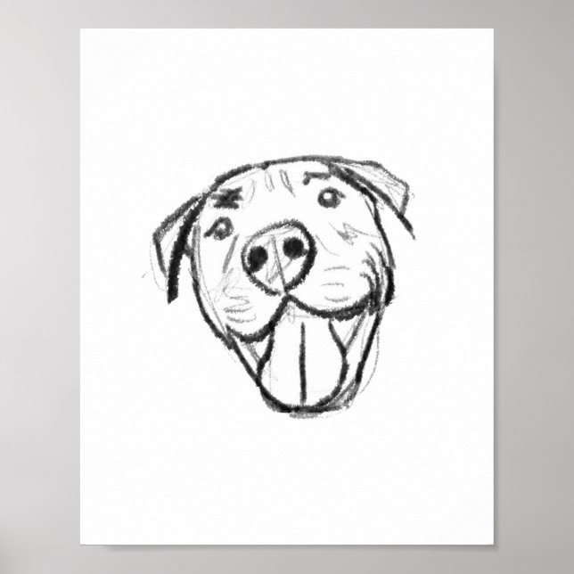 pitbull drawing simple dog lovers black white poster (Front)
