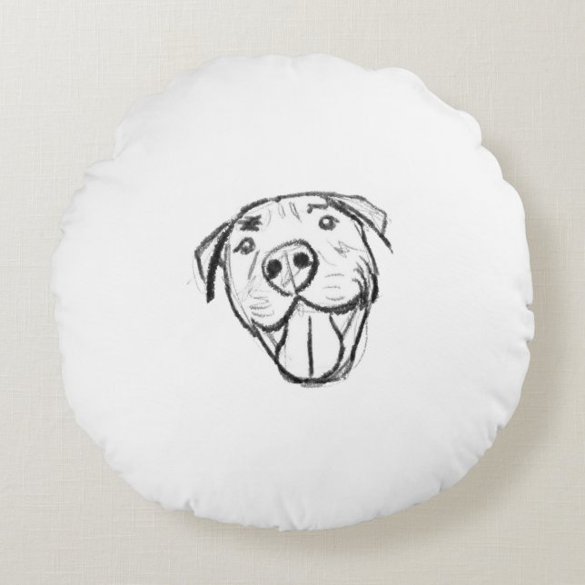pitbull drawing simple dog lovers black white round cushion (Front)