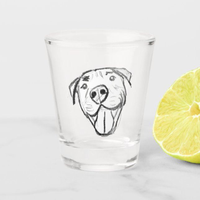 pitbull drawing simple dog lovers black white shot glass (Front)