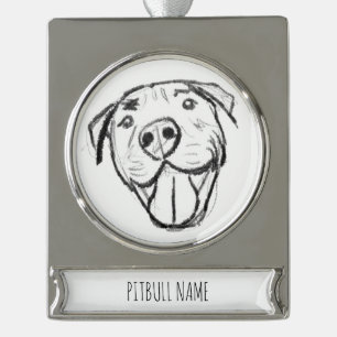 pitbull drawing simple dog lovers black white silver plated banner ornament
