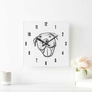 pitbull drawing simple dog lovers black white square wall clock