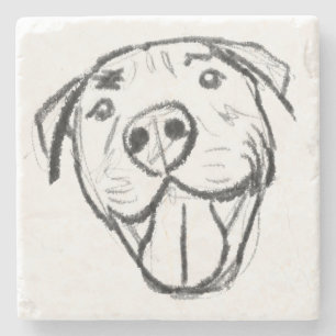 pitbull drawing simple dog lovers black white stone coaster