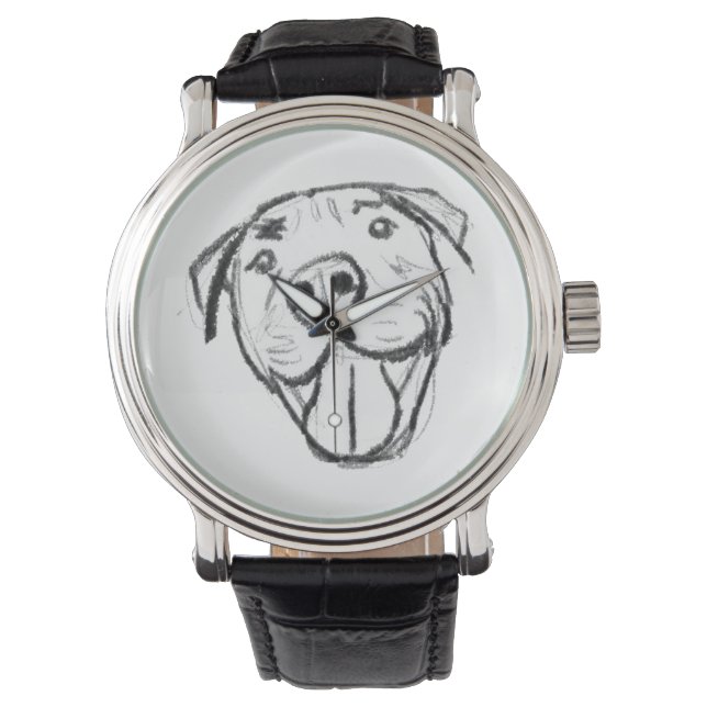 pitbull drawing simple dog lovers black white watch (Front)