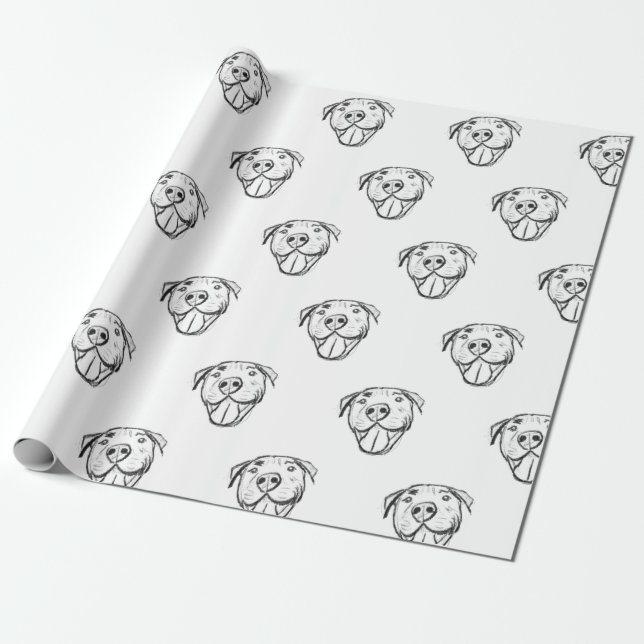 pitbull drawing simple dog lovers black white wrapping paper (Unrolled)