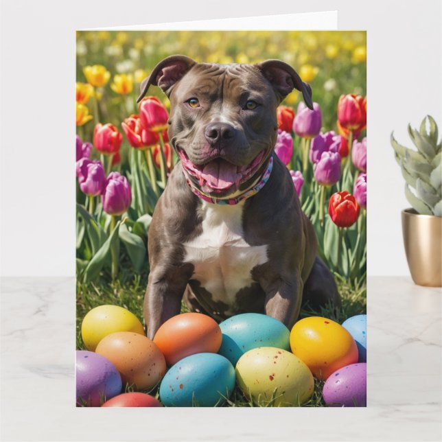 Pitbull Easter Eggs Card (Small Plant)