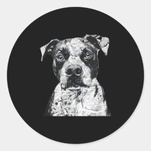 Pitbull Face Cute Dog Lover Men Women Black White Classic Round Sticker