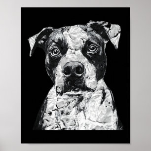 Pitbull Face Cute Dog Lover Men Women Black White Poster