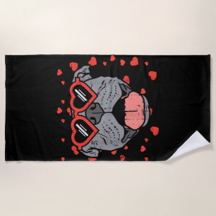 Pitbull Face Heart Glasses Valentines Day Pet Dog Beach Towel