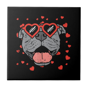 Pitbull Face Heart Glasses Valentines Day Pet Dog  Ceramic Tile