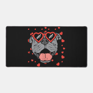 Pitbull Face Heart Glasses Valentines Day Pet Dog Desk Mat