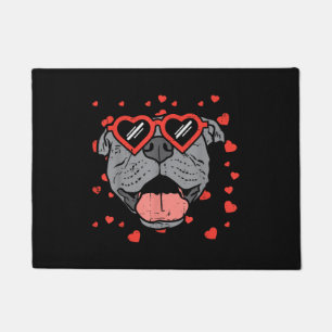 Pitbull Face Heart Glasses Valentines Day Pet Dog Doormat
