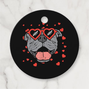 Pitbull Face Heart Glasses Valentines Day Pet Dog Favour Tags