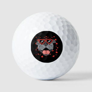 Pitbull Face Heart Glasses Valentines Day Pet Dog Golf Balls