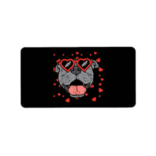 Pitbull Face Heart Glasses Valentines Day Pet Dog Label