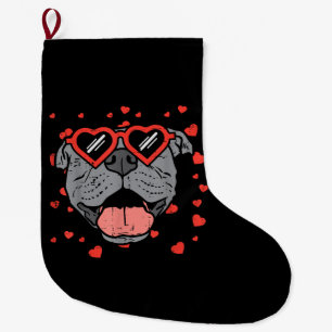Pitbull Face Heart Glasses Valentines Day Pet Dog Large Christmas Stocking
