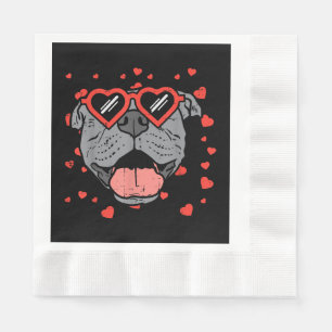 Pitbull Face Heart Glasses Valentines Day Pet Dog  Napkin