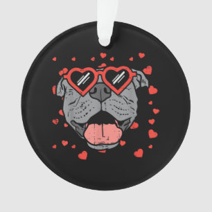 Pitbull Face Heart Glasses Valentines Day Pet Dog Ornament