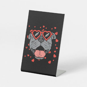 Pitbull Face Heart Glasses Valentines Day Pet Dog Pedestal Sign