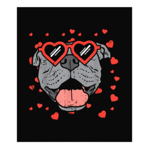 Pitbull Face Heart Glasses Valentines Day Pet Dog Photo Print