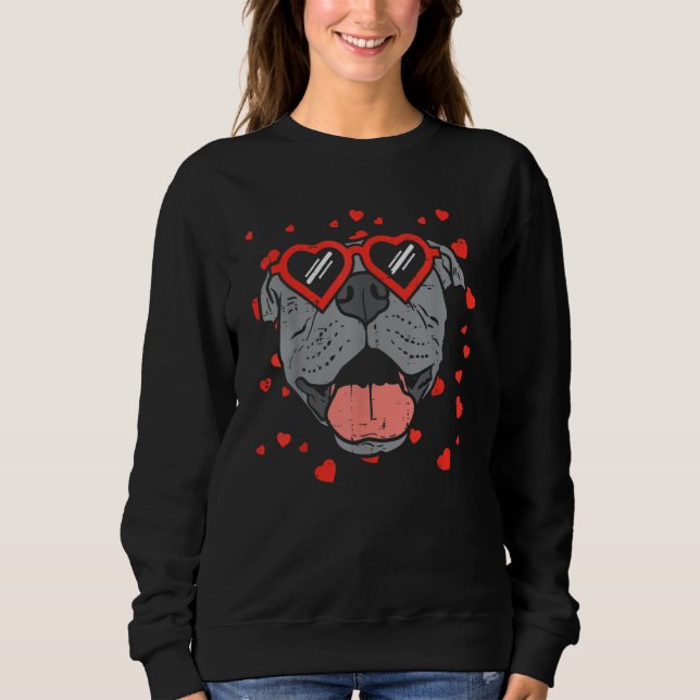 Pitbull Face Heart Glasses Valentines Day Pet Dog Sweatshirt (Front)