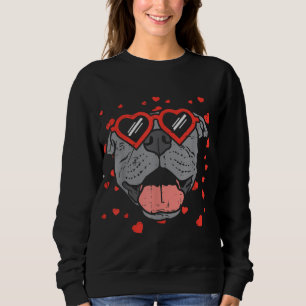 Pitbull Face Heart Glasses Valentines Day Pet Dog Sweatshirt