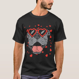 Pitbull Face Heart Glasses Valentines Day Pet Dog T-Shirt