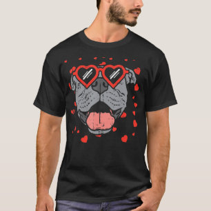 Pitbull Face Heart Glasses Valentines Day Pet Dog T-Shirt