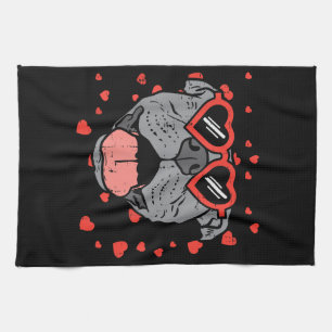 Pitbull Face Heart Glasses Valentines Day Pet Dog Tea Towel