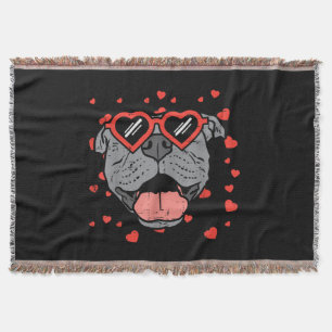 Pitbull Face Heart Glasses Valentines Day Pet Dog Throw Blanket