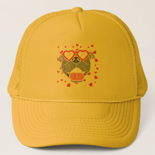 Pitbull Face Heart Glasses Valentines Day Pet Dog Trucker Hat