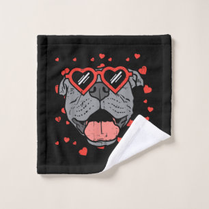Pitbull Face Heart Glasses Valentines Day Pet Dog Wash Cloth