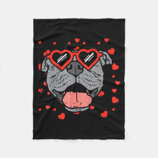 Pitbull Face Heart Gles Valentines Day Pet Dog Lov Fleece Blanket