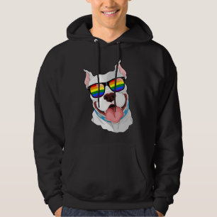 Pitbull Face Rainbow Sunglasses Gay Pride Lgbt Hoodie