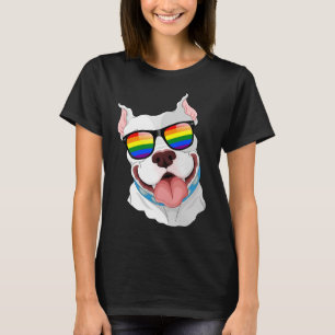 Pitbull Face Rainbow Sunglasses Gay Pride Lgbt T-Shirt