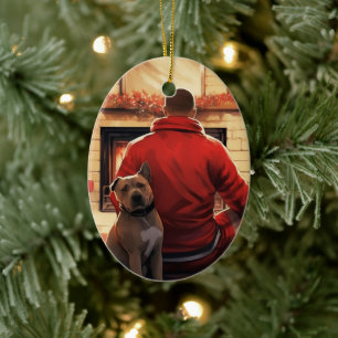 Pitbull Firefighter Christmas, Gift for Dog Lovers Ceramic Ornament