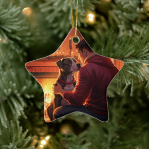 Pitbull Firefighter Christmas, Gift for Dog Lovers Ceramic Ornament