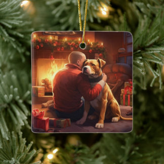 Pitbull Firefighter Christmas, Gift for Dog Lovers Ceramic Ornament