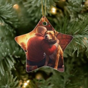 Pitbull Firefighter Christmas, Gift for Dog Lovers Ceramic Ornament
