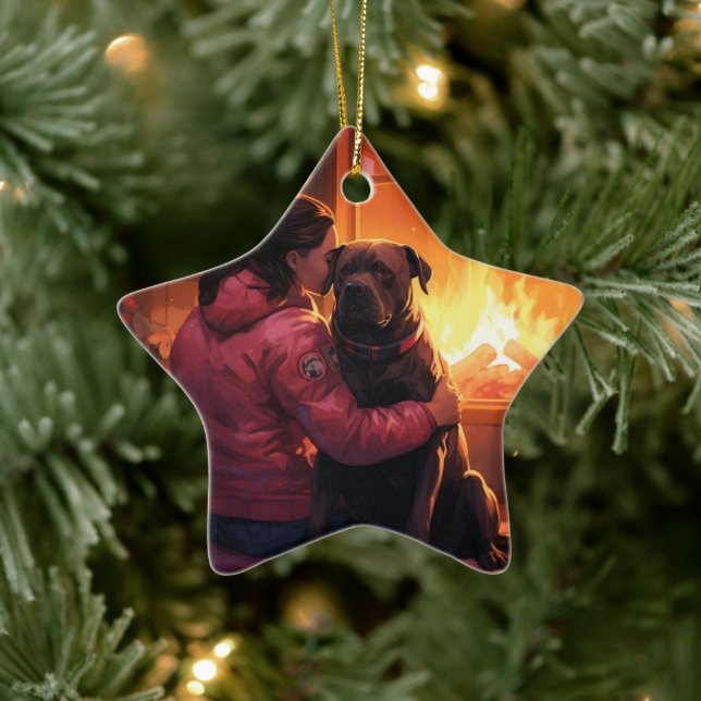 Pitbull Firefighter Christmas, Gift for Dog Lovers Ceramic Ornament (Tree)