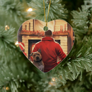 Pitbull Firefighter Christmas, Gift for Dog Lovers Ceramic Ornament