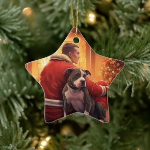 Pitbull Firefighter Christmas, Gift for Dog Lovers Ceramic Ornament