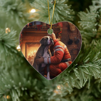 Pitbull Firefighter Christmas, Gift for Dog Lovers Ceramic Ornament