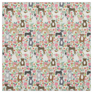 Pitbull Florals Fabric - dog floral design
