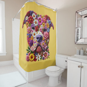 Pitbull Flower Face Dog Lover Shower Curtain