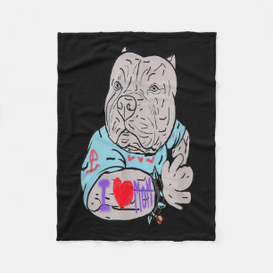 Pitbull Funny Dog I Love Mum Tattoo Gift Fleece Blanket