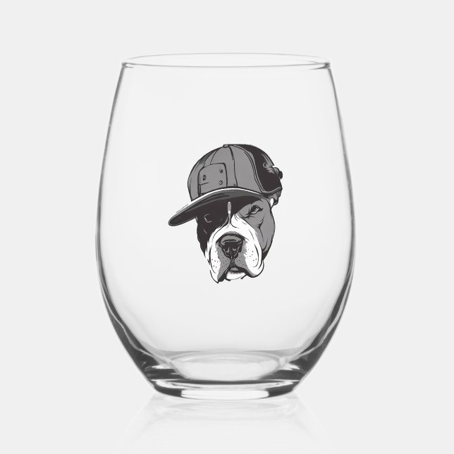 Pitbull Gangster Stemless Wine Glass (Front)