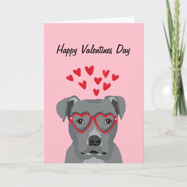 Pitbull Grey Valentines Dog Card (Front)