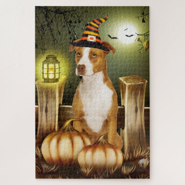 Pitbull Halloween Jigsaw Puzzle (Vertical)