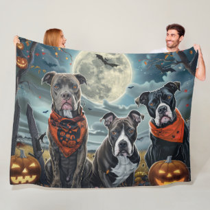 Pitbull Halloween Spooky Fleece Blanket