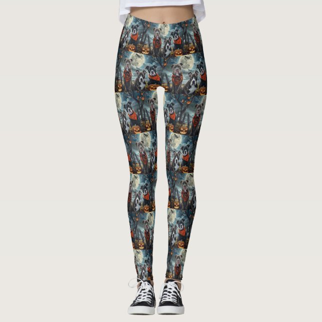 Pitbull Halloween Spooky Leggings (Front)